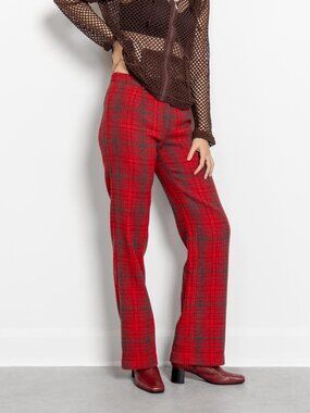 Vintage BCBG Wool Plaid Trousers: 90s Red Tartan Pants, Size 4